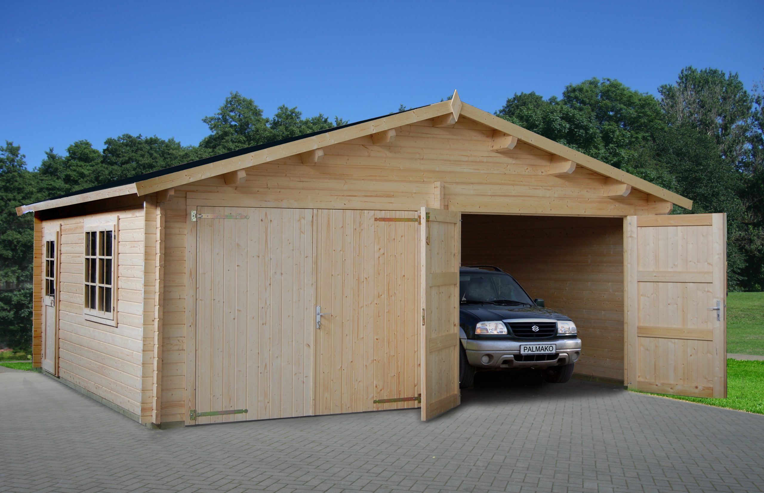 Garage double en kit 28.40 m² avec portes bois double