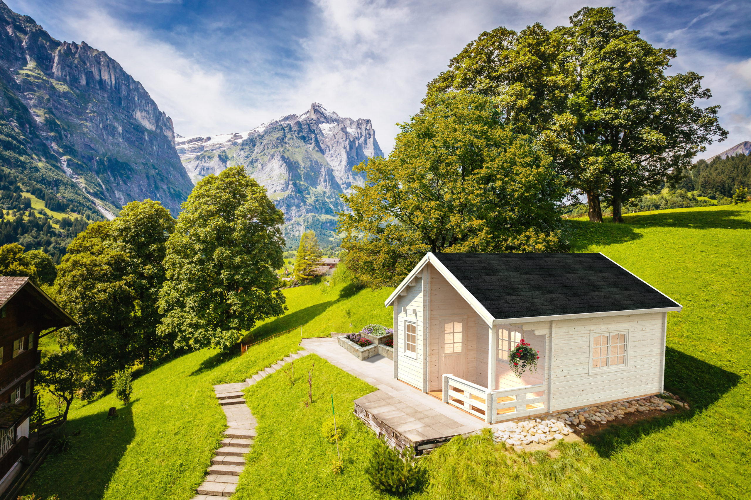 Impressive view of alpine Eiger village. Location place Swiss al