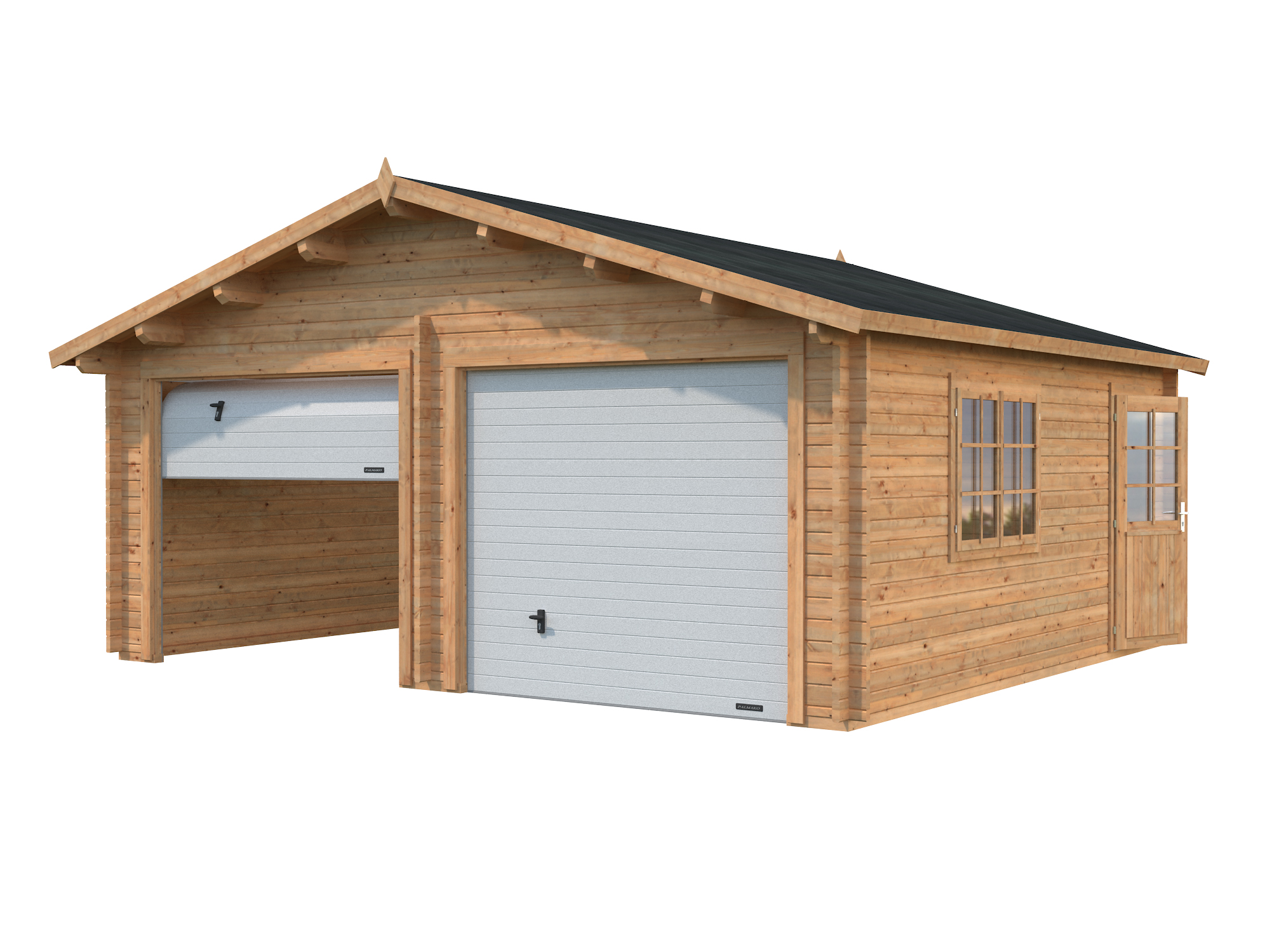 Garage bois pour 2 voitures avec portes sectionnelles 28.40 m²